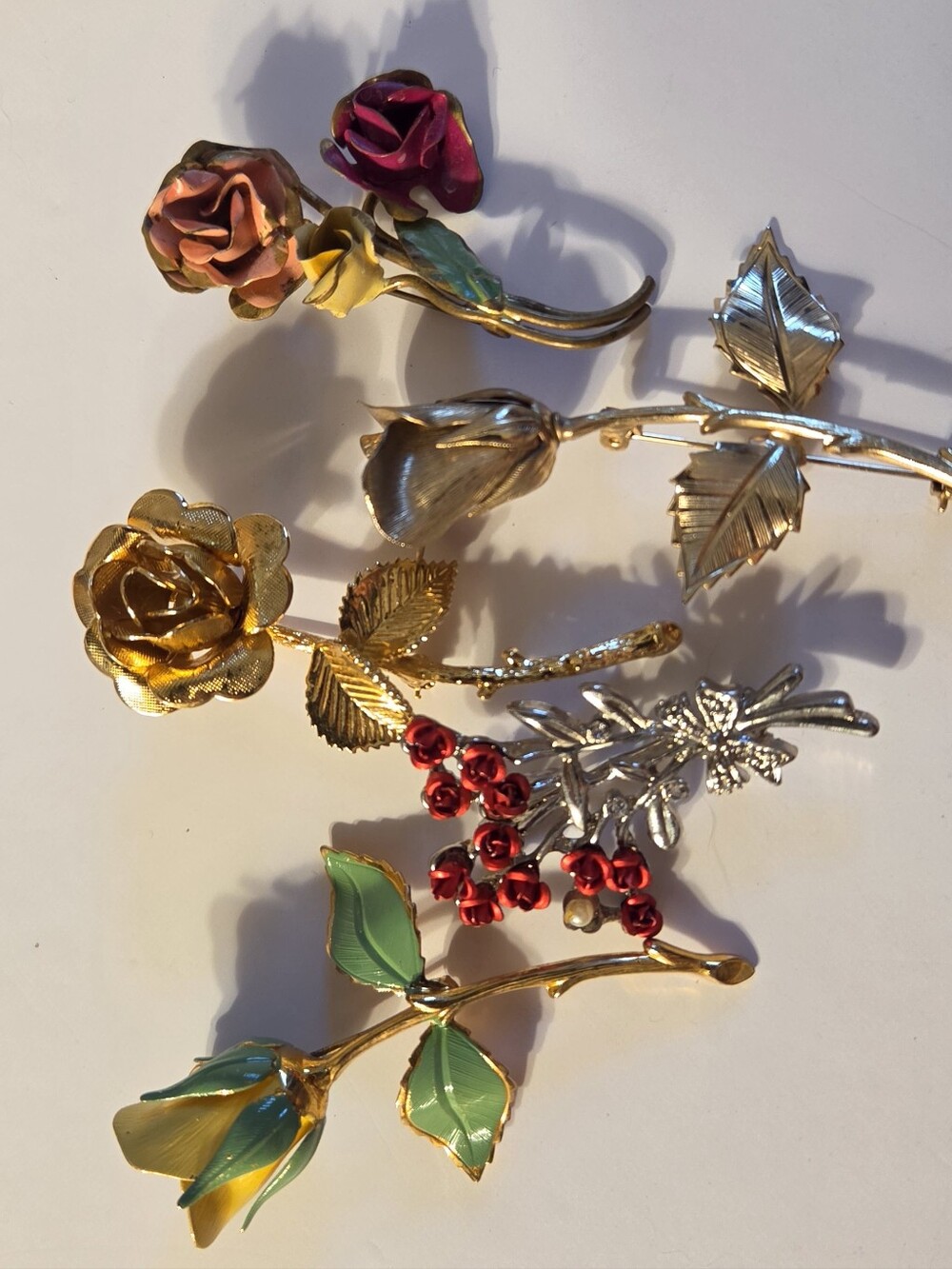 Gold and Multicolor Floral Rose Brooch Set - Elegant Women’s Jewelry